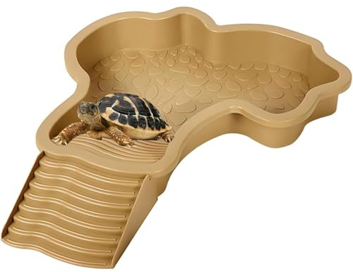 MEISO Abreuvoir Tortue Terrestre, Plat d'eau Bassin pour Tortue de Piscine avec Rampe, Bol d'eau pour Reptiles avec Échelle, Mangeoire Tortues Terrestre, pour Tortues, LéZards Et Gecko (Brown)