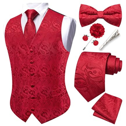 Barry.Wang Herren-Paisley-Weste, formelle Anzugwesten, Krawatte, Fliege, Set, Jacquard-Clip, Einstecktuch, Manschettenknöpfe, Anstecknadel, Hochzeit, 8 Stück