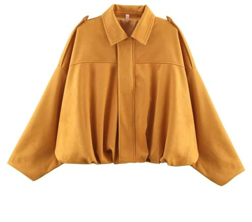 Chaqueta bomber de ante para mujer, chaqueta corta de entretiempo, chaqueta de cuero con solapa con bolsillo con cremallera, manga larga casual talla grande chaqueta Y2k, chaqueta de invierno de moda