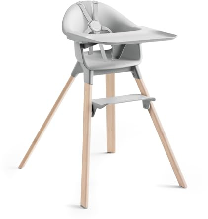 Stokke Clikk High Chair - Portable Baby Highchair with Tray, Footrest & Harness - Easy Tool-Free Assembly for Home & Travel, 6 Months to 3 Years, Cloud Grey