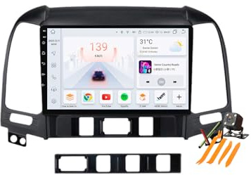 HYMLMY Navigazione GPS per auto Android 13.0 per Hy-undai Santa Fe 2005-2012 Navigazione GPS satellitare 9'' Touchscreen Lettore video multimediale DVD Ricevitore FM BT con Carplay 4G 5G WiFi DSP SWC
