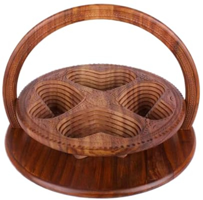 Generisch Cestino pieghevole per frutta, cestino per il pane in legno, intagliato a mano, per snack cucina, soggiorno, camera da, ufficio, dormitorio, hotel ristorante