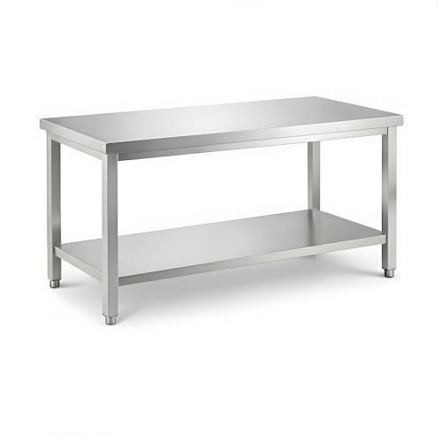 GASFRIT Arbeitstisch aus Edelstahl AISI 304 für die Zubereitung von Lebensmitteln, professioneller Industrietisch mit unterem Regal und verstellbaren Beinen, Küche und Gastronomie (1200 x 600 x 850 mm