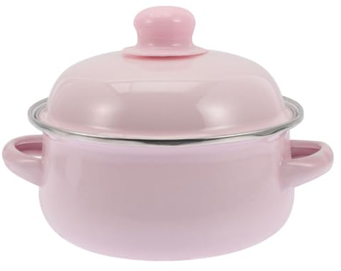VICASKY Marmite en Émail Épais 1,7l avec Double Poignée 18 Cm Rose Casserole Rétro Antiadhésive pour Ragoûts et Soupes, Ustensile la Cuisine Vintage pour Cuisson Gaz et Électrique
