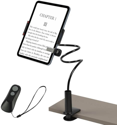 AOOSU Gooseneck Holder with Page Turner, Adjustable Bed Lazy Arm Stand for Hands-Free Bed Reading, eReader Desk Bedside Mount Clamp, Gifts for Reading Enthusiast