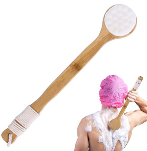 Ryggborste långt handtag – katttass massage duschkroppsskrubbare för djuprengöring med mjuk tät sammet borst, texturerat ergonomiskt grepp når rygg bröstben fötter underlättar daglig tvätt
