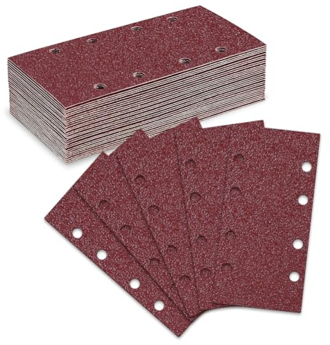 NUTKIT 30 Piezas Lijas para Lijadora, 93 x 185 mm, Papel de Lija Granos 40 | Lijas Rectangulares con 8 Agujeros, para Lijado de Madera, Metal y Pintura