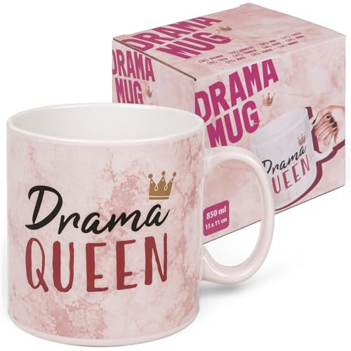 MIJOMA Taza de café XL Drama Queen de gres – Taza grande 13 x 11 cm – 850 ml – Taza de café para oficina y hogar