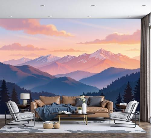 GSAEIMCT Fotomurales Montaña Nevada Del Cielo Papel Pintado Seda Ilustración De Paisaje Diseno Fotográfico Decoración De Pared Sala Cuarto Oficina Salón Azul Pálido Papel Pintado 250X170Cm