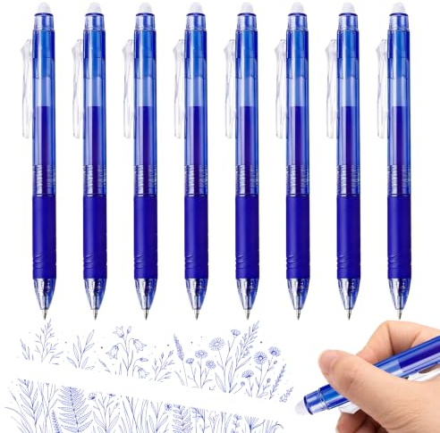 DGTXMY Lot de 8 Stylo Bleu Effacables, 0,5mm Stylo Gomme, Stylo Roller