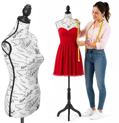 Manichino Busto Sartoriale Femminile Da Sarta Per Capi Di Sartoria Abbigliamento Tailleur Torso Da Donna Altezza Regolabile Per Vetrine Con Treppiede Struttura In Legno 42 x 170cm (Paris)