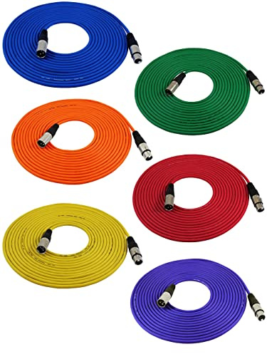 GLS Audio 25 Ft Mic Cable Cords - XLR Male to XLR Female Colored Cables - 25' Balanced Mike Cord - Pack of 6