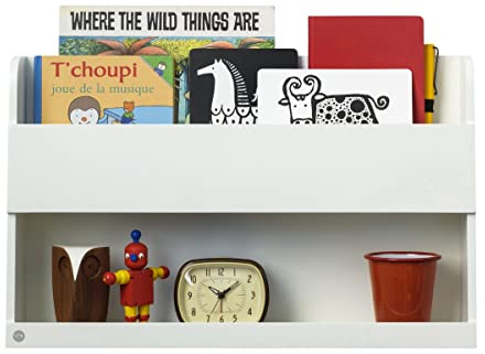Tidy Books ® Hochbett Bücherregal Kinder, Wandregal Kinderzimmer, Kinderregal Weiß, Hängeorganizer Kinderzimmer, Bettregal Hochbett 33 x 53 x 12 cm, Handgefertigt, Der original Bunk Bed Buddy™