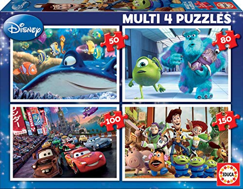 Educa - Kinderpuzzle Pixar | 4in1 Puzzleset 50/80/100/150 Teile | Monster AG, Nemo, Cars, Disney | ab 5 Jahren (15615)