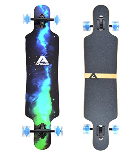 Apollo Longboard Galaxy Special Edition Komplettboard mit High Speed ABEC Kugellagern, Drop Through Freeride Skaten Cruiser Boards Farbe: Sternennebel/Grün