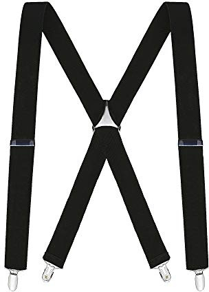 Buyless Fashion Suspenders for Men - 48 Elastic Adjustable Straps 1 1/4 - X Back - 5104-Black