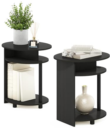 Furinno Jaya Table de Bout Ovale design Simple Noyer, ensemble de 2, Bois dense, Marron, One Size