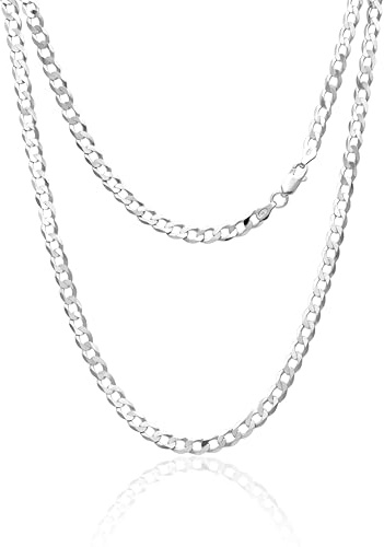 AKA Gioielli® - Flache Panzerkette 5mm 925 Sterling Silber Rhodiniert - Silberkette Halskette Herren Damen Längen: 45 50 55 60 65 75 cm