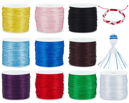 PH PandaHall 10 Rollen Nylon Satin Seidenschnüre 1mm Rattail Nylon Trim Cord Rattenschwanzschnur Chinesischer Knoten Kumihimo String Für Schmuckherstellung, Halskette, Makramee, 10 Farben, 30m/Rolle