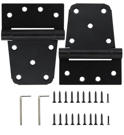 HOME MASTER HARDWARE Self-Closing Spring Gate Hinge 3-1/2 Heavy Duty Automatic T Hinges Steel Black Finish with Screws 2-Pack for Wood Fence Gate Vinyl Shed Door