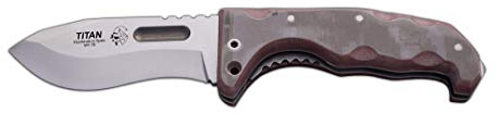 J&V Adventure Knives JV Navaja Titan MICARTA Camo Pixel ARIDO Funda ECONÓMICA para Caza, Pesca, Supervivencia y Bushcraft Realizado en Albacete + Portabotellas de Regalo