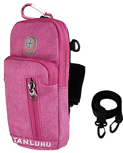 Sports Armbinde Universal Arm Tasche Holder Gym Armbänder Cross Body Umhängetasche Outdoor Gürteltasche Reisepass Brieftasche mit Kopfhörerloch für iPhone, Samsung, Huawei (Rose Red)
