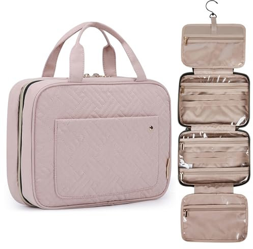 BAGSMART Large Toiletry Bag Travel Bag with Hanging Hook, Water-resistant Makeup Cosmetic Bag Travel Organizer for Accessories, Shampoo, Full Sized Container, Toiletries