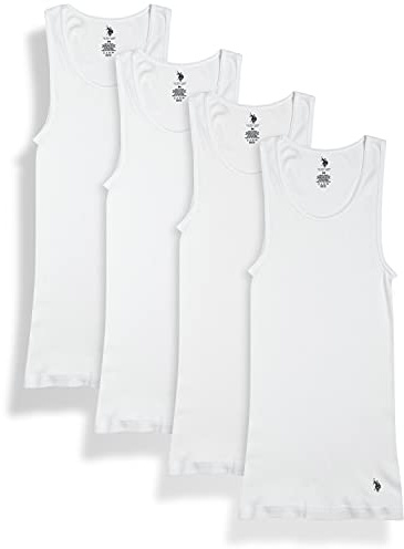 U.S. Polo Assn. Men's A-Shirt - 4 Pack White Ribbed Cotton Tank Tops - Breathable Muscle Undershirts for Men (Sizes: S-XL), Size Small, White