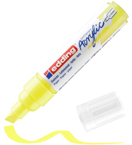 edding 5000 akrylmarker bred - neongul – 1 vattenfast akrylfärgmarker – snedskuren spets 5-10 mm – akrylfärgpennor för teckning på duk, konstpapper och trä – akrylmarkers för stenar
