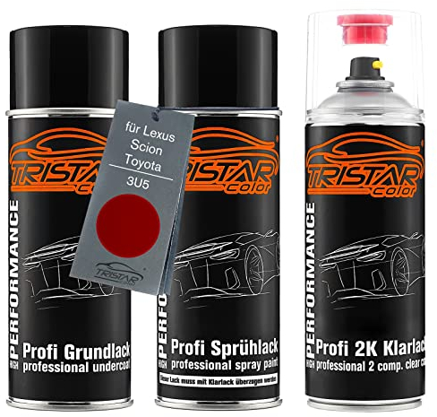 TRISTARcolor Autolack 2K Spraydosen Set für Lexus/Scion/Toyota 3U5 Emotinal Red Perl Grundlack Basislack 2 Komponenten Klarlack Sprühdose