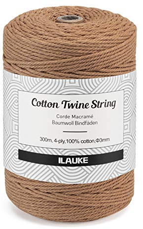 300m Marrone Macramè Cord 3mm Corda Fatta a Mano Corda Di Cotone Intrecciata decorazione Parete Corda Macramè per Appendere la Parete Fai da Te Artigianato e Decorazioni per Imballaggi,Marrone Chiaro