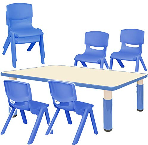 alles-meine.de GmbH Sitzgruppe für Kinder - Tisch + 6 Kinderstühle - Größen & Farbwahl - blau - höhenverstellbar - 1 bis 8 Jahre - Plastik - für INNEN & AUßEN - Kindertisch/Kin..