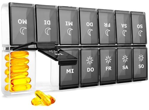 Tablettenbox 7 Tage Morgens Abends Groß, Tablettendose 14 Tage Abends XL Große Dispenser Medikamente Groß für Vitamine, Nahrungsergänzungsmittel und Medikamente