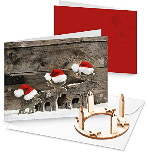 Logbuch-Verlag 3 Weihnachtskarten mit Geschenk zum Verschicken Adventskranz Weihnachten Deko
