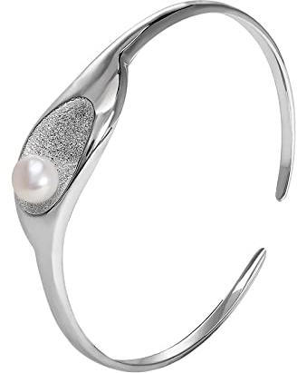 925 Sterlingsilber Armkette,925 Versilberung Armreif Mode Einfache Perle Ovales Blatt Einzigartiger Exquisite Armreif Verstellbares Offenes Glücks-Amulett-Armband Für Männer Frauen Ewigkeit Schmu