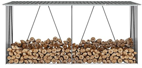 Verzinkter Stahl Kaminholzregal 330x84x152 cm Garten Kaminholzunterstand Kaminholzlager Stapelhilfe Aussen Brennholzunterstand Brennholz Metall Regal Holzlager, Grau
