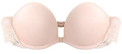 TOFBS Reggiseno Senza Spalline per Donna Ragazze Sexy Fibbia Anteriore Reggiseno a Fascia Bandeau con Ferretto Reggiseno Schiena in Pizzo Push Up Bralette Invisibile Bra (Beige,XL)