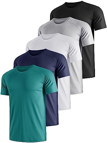 UEEKO 5er Pack Herren Sport T-Shirt Set Kurzarm Schnelltrocknend Atmungsaktiv Fitness Funktions Sporthirt Running