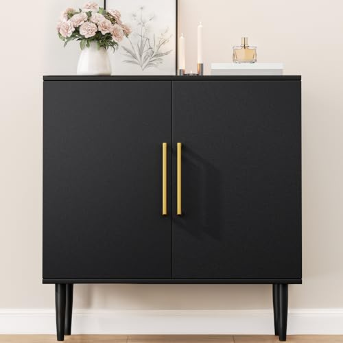Vrullu Modern Storage Cabinet, Free Standing Buffet Cabinet, Black Sideboard and Buffet Storage, Wood Accent Furniture for Living Room, Hallway, Entryway, Dining Room (1, Black)