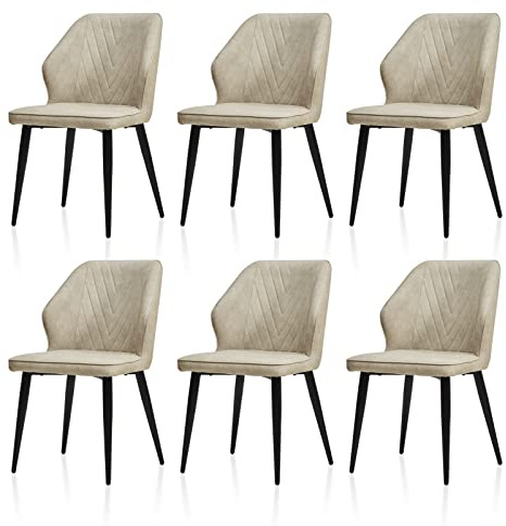 TUKAILAI Esszimmerstuhl beige 6er Set,Kunstleder Casual Modern Küchenstuhl mit armlehne,gepolsterten Sitzen,Rückenlehne und Metallbeine,Küche,Esszimmer,Schlafzimmer,Wohnzimmer,Empfangsbereich,Lounge