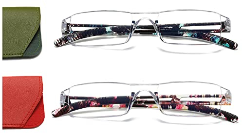 Hubeye 2 Paia Occhiali da lettura Ultraleggeri Montatura Trasparente Anti luce blu con Custodia in Pelle per Uomo e Donna 1.50