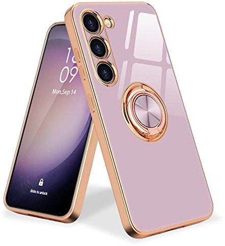 Urarssa för Samsung S23 fodral ringhållare 360 graders rotation finger magnetiskt bilstativ stöttåligt telefonfodral skydd för Samsung Galaxy S23 5G-lila