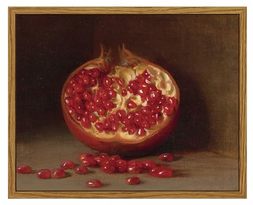 ARPEOTCY Vintage Still Life Wall Art, Pomegranate Fruit Framed Canvas Art Home Decor, Classical Farmhouse Wall Decor for Living Room, Oil Painting for Kitchen, Dining Shelf Decorations, 8x10 inch