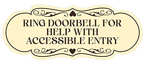 Signs ByLITA Designer Ring Doorbell for Help with Accessible Entry Sign (Ivory/Dark Brown) - Large