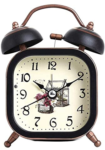 TEmkin Design classico Campanello a doppio orecchio Luce notturna Meccanico Piccola sveglia Studente Comodino Muto Orologio pigro Sveglia digitale Heavy Duty (Nero)