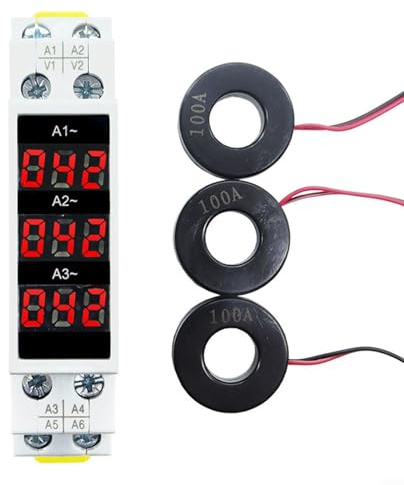 Hasaller Amperometro modulare trifase, amperometro trifase ad alta definizione - corrente di rilevamento 1-100A - AC80-500VAC - installazione DIN 35mm