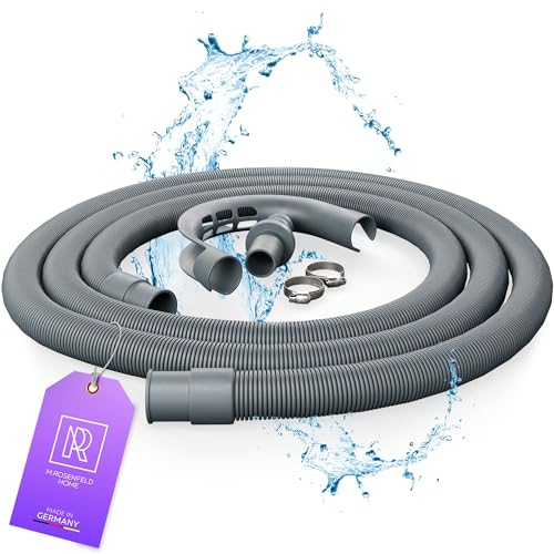 M. ROSENFELD HOME Ablaufschlauch Verlängerung für Wasch & Geschirrspülmaschinen | Waschmaschinenschlauch ink Bügel & 2 Schlauchschellen | Wasserablaufschlauch 2m. Optimaler Abfluss, sicher & flexibel.