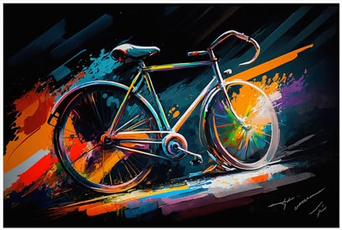 PRINTONIA Leinwandbild 100x70cm Fahrrad Rad Straßenradsport Abstrakt Radsport Art Bilder Dekoration Wandbild Kunstdruck