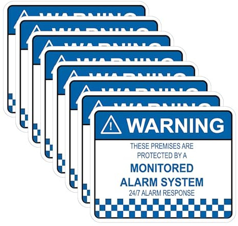 Hahhhha 8pcs Waterproof Warning Security Stickers Monitored Alarm System Self Adhesive Warning Security Stickers, Alarm Warning Security Stickers Signs for Shop Home(Blue + White)