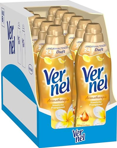 VERNEL Aromatherapie Sinnliche Frangipani Weichspüler 444WL (12x37 Waschladungen), langanhaltender Wäscheduft mit ätherischen Ölen für 24/7 Frische, recycelbare Flasche